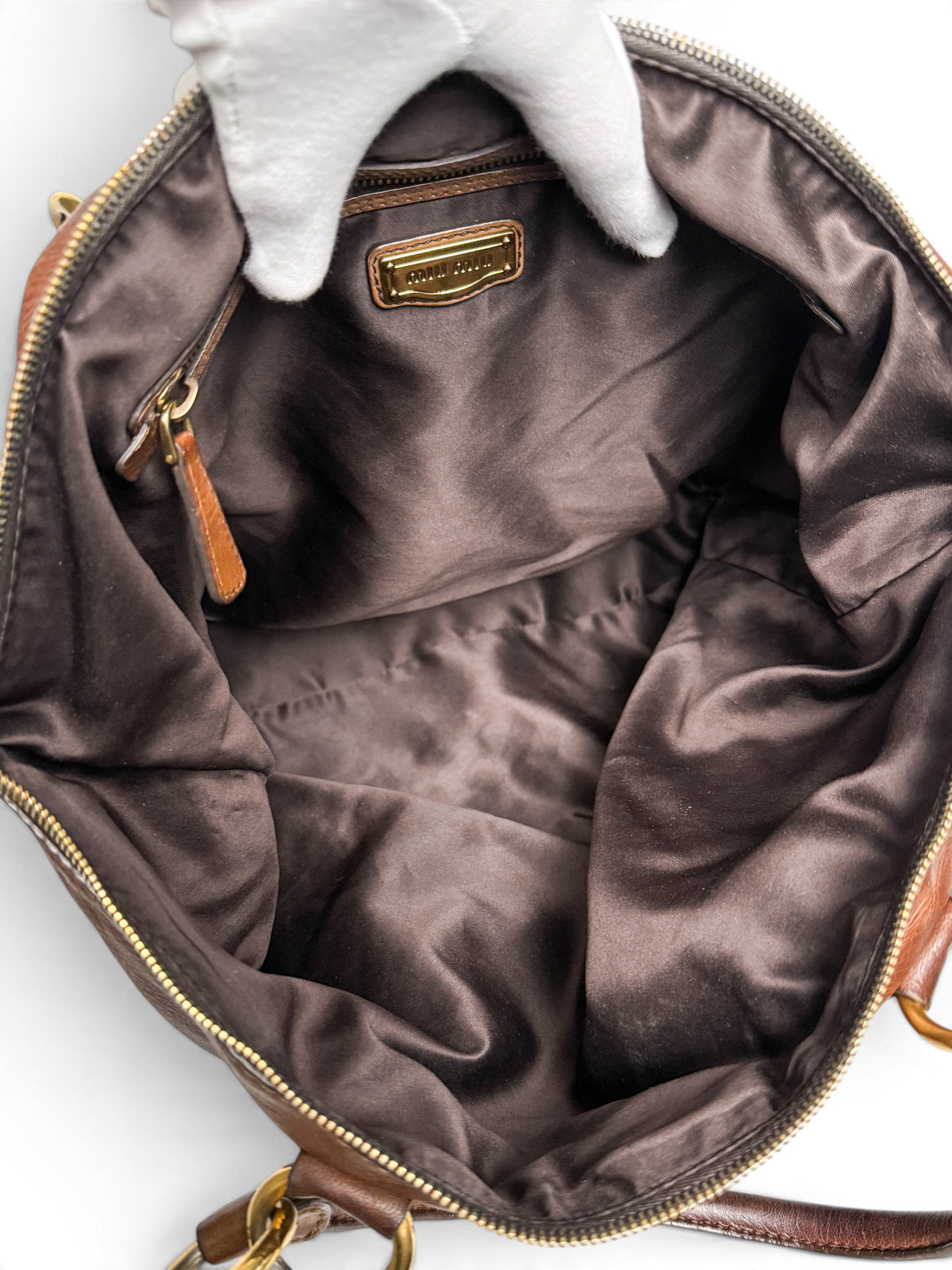 Miu Miu Gold Trimmed Shopper Bag Brown