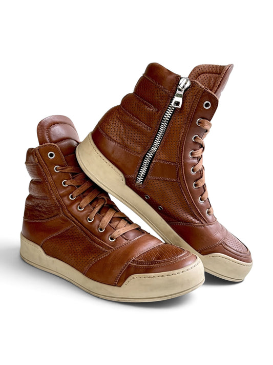 Balmain High-Tops Brown Perforated Leather (44)
