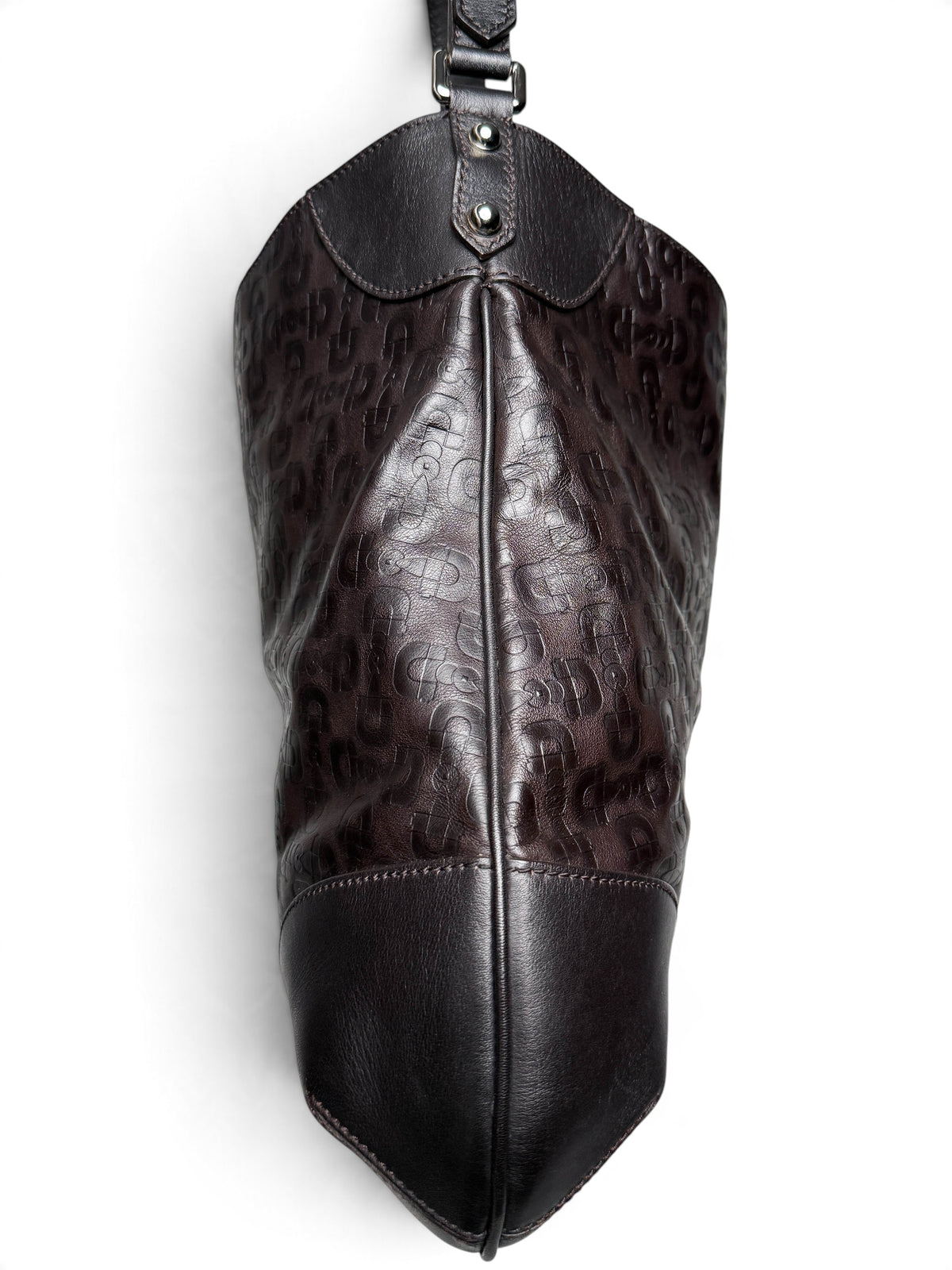 Gucci Horsebit Embossed Leather Hobo Bag Dark Brown