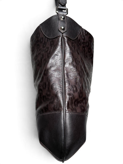 Gucci Horsebit Embossed Leather Hobo Bag Dark Brown