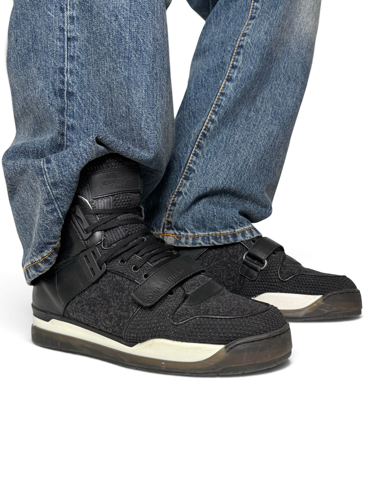 Louis Vuitton SS2015 Black Trailblazer Knit/Leather Strap Sneaker (44)