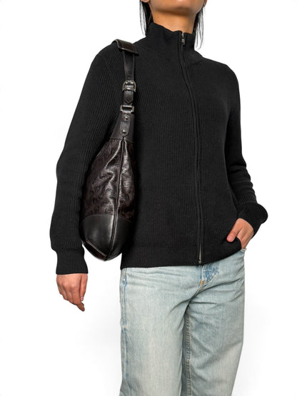 Gucci Horsebit Embossed Leather Hobo Bag Dark Brown