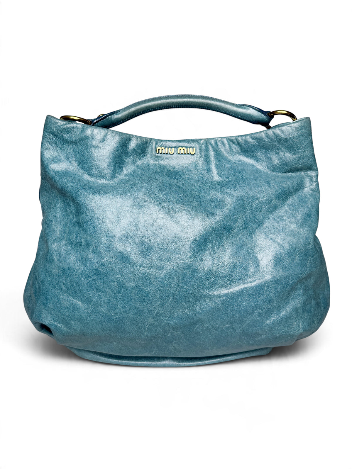 Miu Miu Vitello Lux Leather Hobo Bag Turqoise