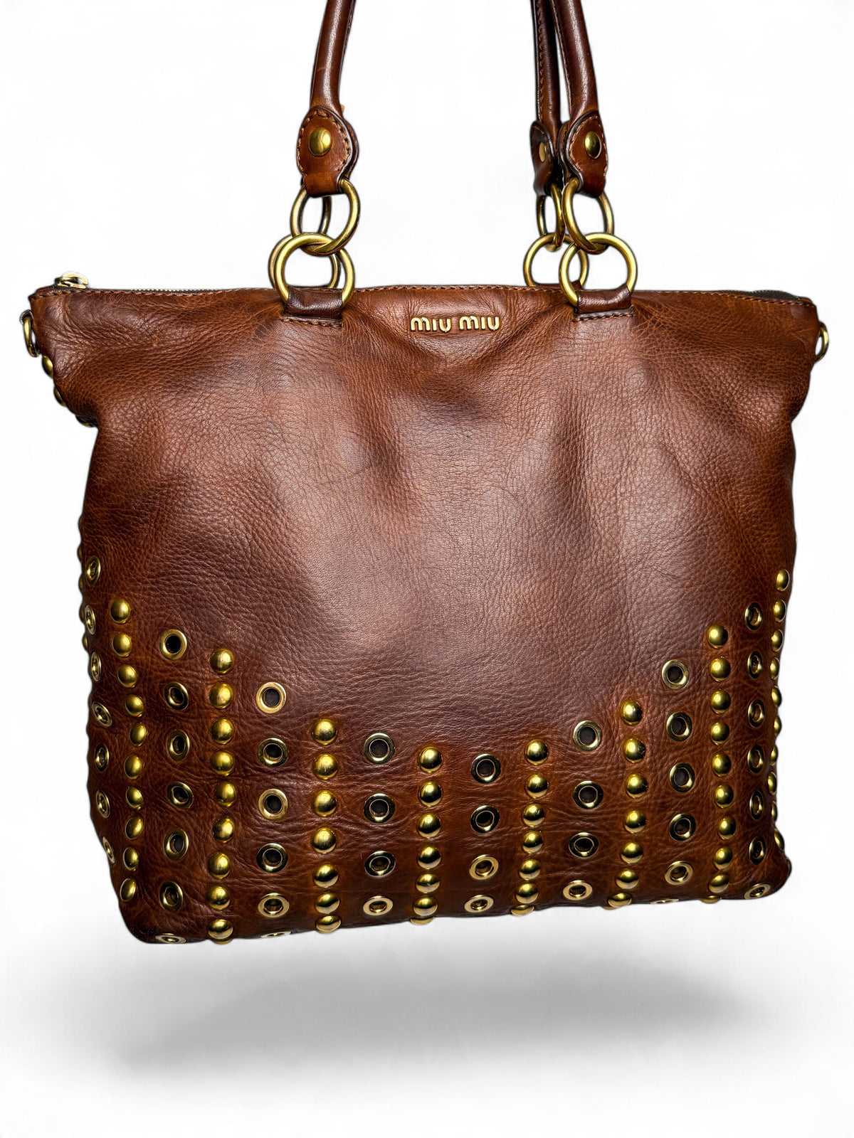 Miu Miu Gold Trimmed Shopper Bag Brown