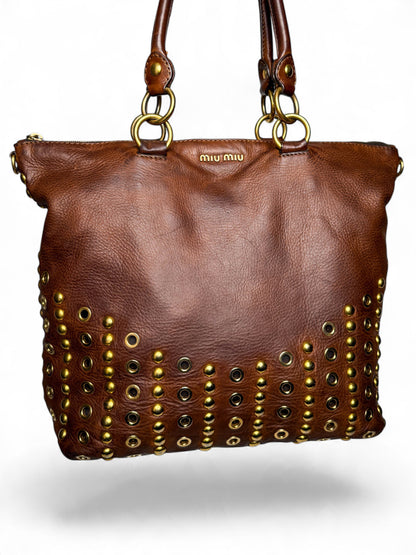 Miu Miu Gold Trimmed Shopper Bag Brown